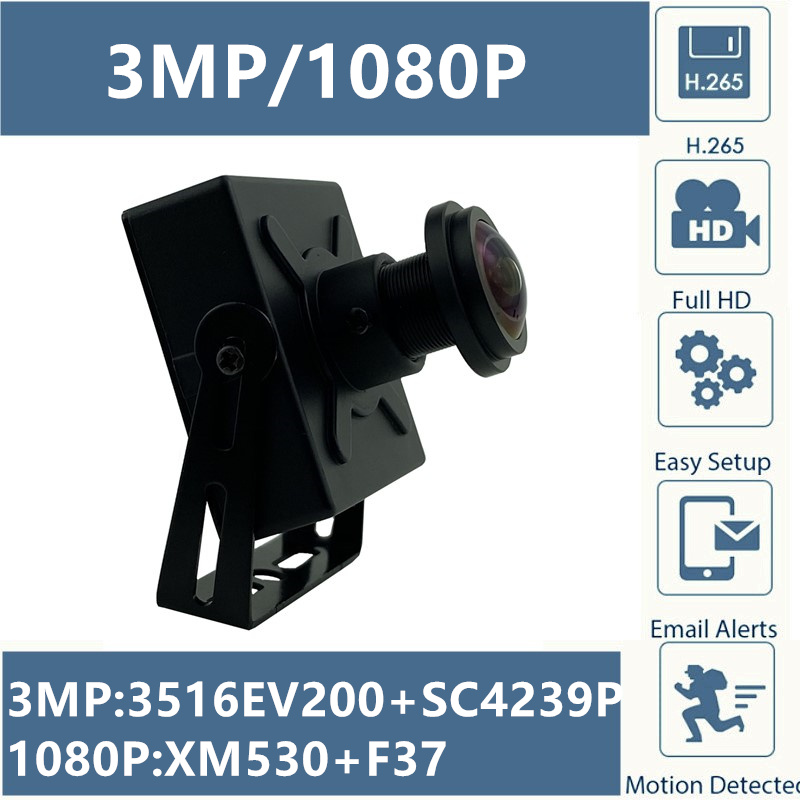 

3MP 2MP IP Mini Metal Box Camera 3516E+SC4239P 2304*1296 1080P H.265 All Color FishEye Panorama Onvif CMS XMEYE P2P Cloud RTSP