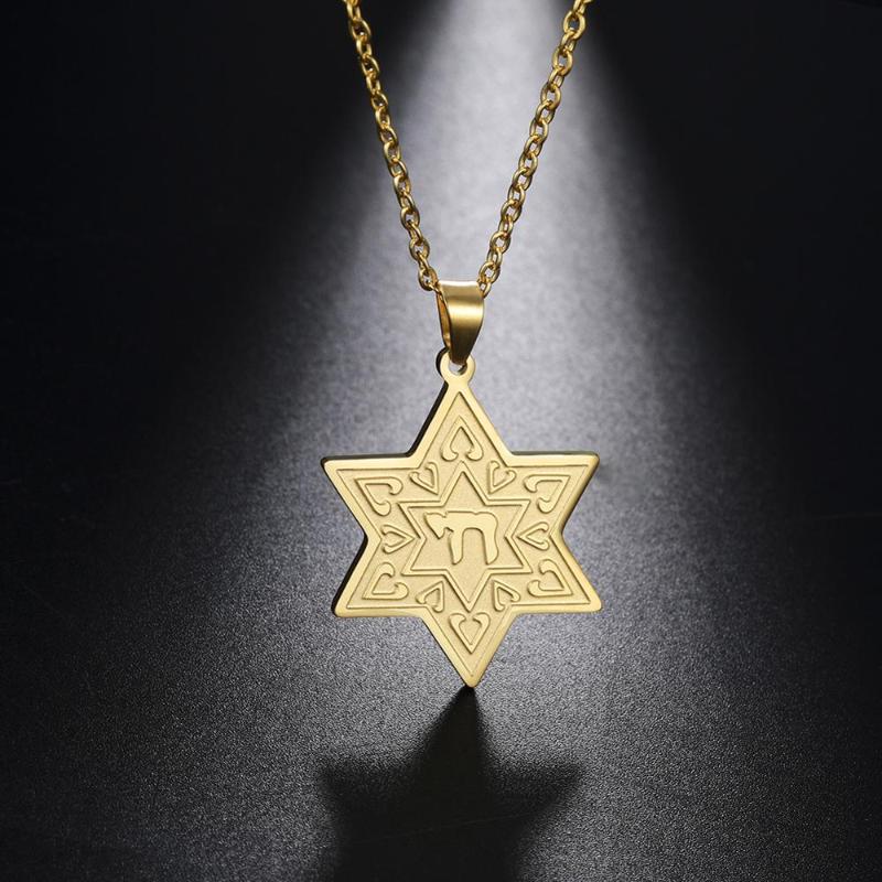 

My Shape Jewish Star of David Necklace Chai Pendant Religious Supernatural Necklaces Stainless Steel Pentagram Jewelry Gift 2020