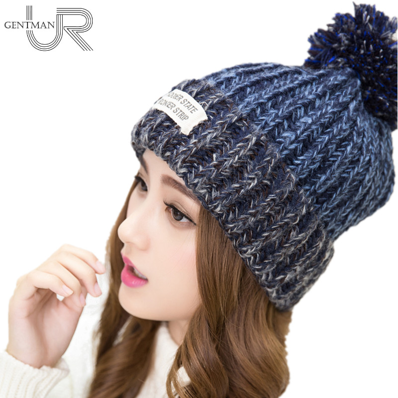 

2020 New Fashion Woman's Warm Woolen Winter Hats Knitted Fur Cap For Woman Sooner State Letter Skullies & Beanies 6 Colors Hat, Blue