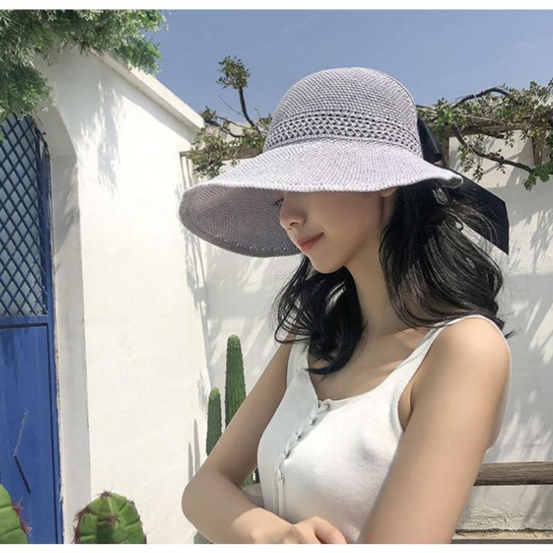 

MISSKY Summer Women Sun Hats Straw Simple Solid Color Hollow Top Wide Brim Beach Sun Hat Female Caps, Khaki