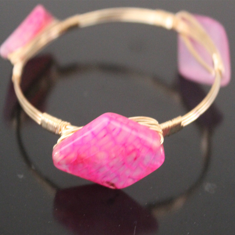 

2020 New Fashion Simple Agates Stone Bangles For Women Girls Birthday Party Jewelry Gifts Alloy Steel Wire Bracelet Bangle