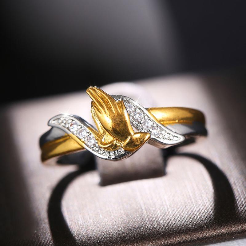 

Prayer Hands Zircon Rings for Women Blessing Ring Tow-tone Color Religious Prayer Hands Rings Blessed Sacred Women Ring Jewelry