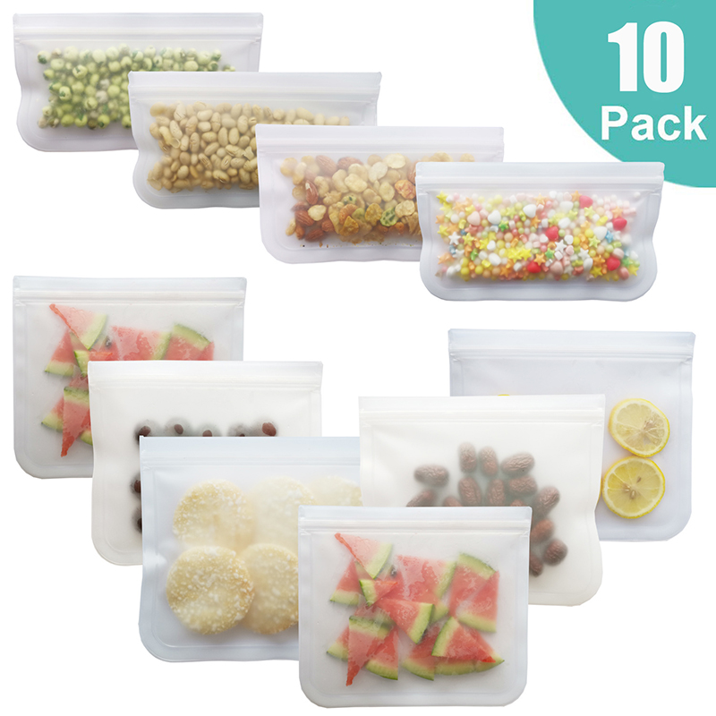 

10Pcs PEVA Silicone Food Storage Bag Reusable Freezer Bag Leakproof Top Zip Lock Bags Kitchen Organizer Fresh-keeping Bag