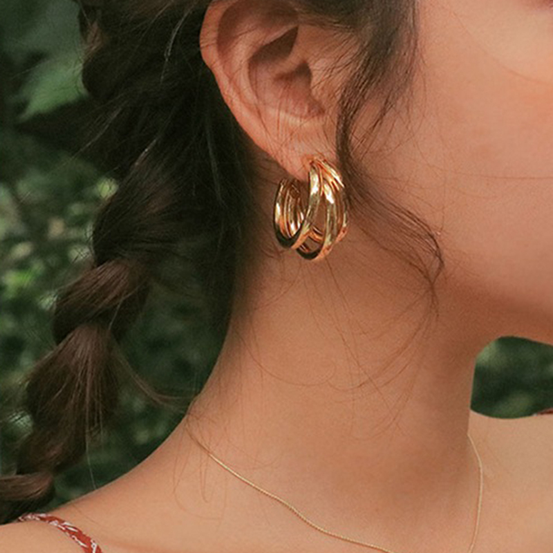 

Flashbuy Trendy Gold Alloy Drop Earrings For Women Statement Three-layer Metal Tube Pendant Earrings Costume Jewellery Gift INS