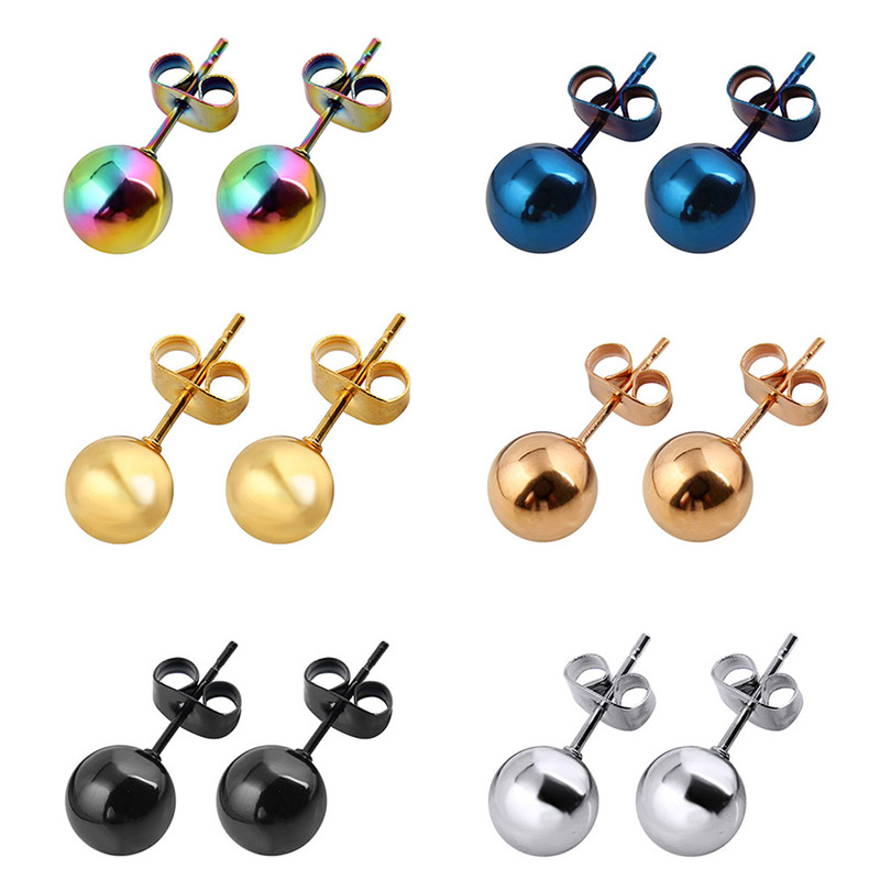 

Colorful Multiple Size Polishing Stainless Steel Round Ball Stud Earrings For Women Men Hypoallergenic Pins Earrings Jewelry