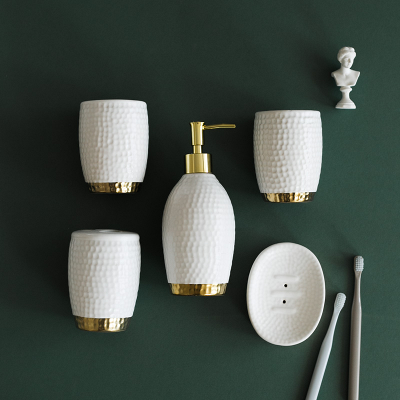 

White Ceramic Toothbrush Cup, Bathroom Supplies, Lotion Bottle, Stainless Steel Tray, Black Soap Box, Bathroom Accessories Set