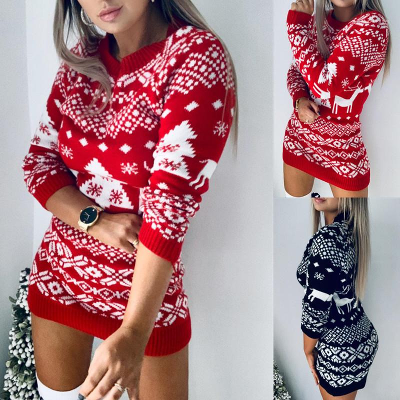 Winter Long Sleeve Knit Dress Female Clothing Christmas Day Womens 2020 Designer Luxury Casual Sweater Dresses-image-583299120