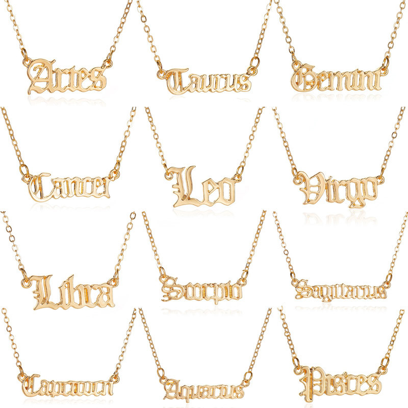 

Modyle 2020 New Constellation Zodiac Necklaces Jewelry for Women Antique Style Designed Letter Taurus Aries Necklaces Collier