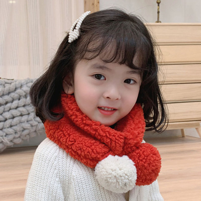 

2020 new solid color lambs ball bib for boys and girls autumn and winter cold proof warm Cross Children's scarf A40