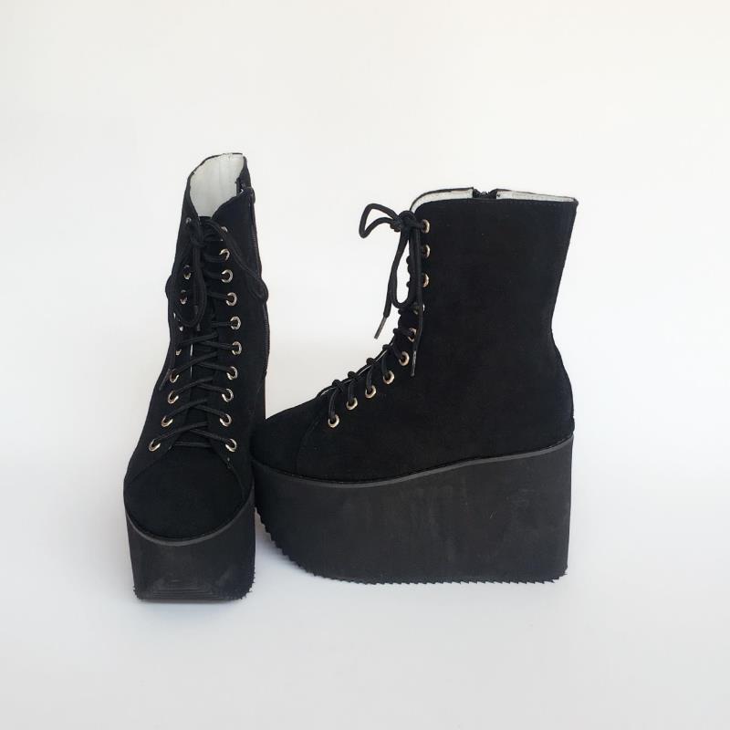 

Princess sweet punk shoes European and American simple fashion round head muffin shoes lace punk wind casual women an1381, Black