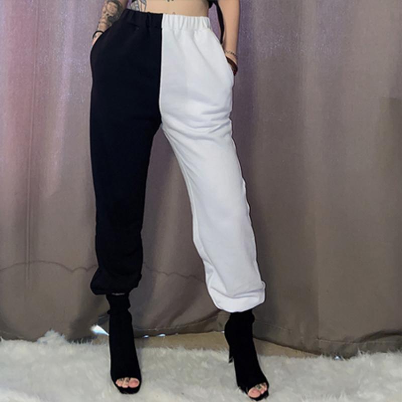 

Black High Waist Jogger Pants Women Sweat Pants Color Block Pant Black White Female Korean Sweatpant Streetwear Trousers Fashion, Color2