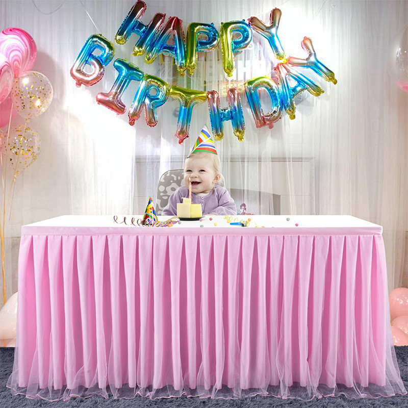 

White and Pink Wedding Party Tutu Tulle Table Skirt Tableware Cloth Baby Shower Party Home Decor Table Skirting Birthday