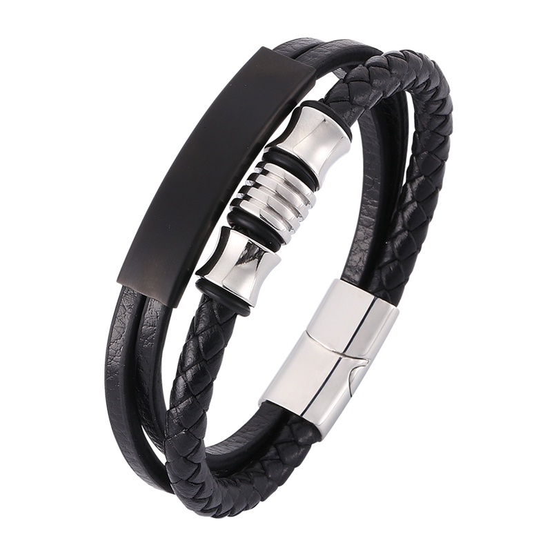 

Multilayer Braided Leather Wrap Bracelet Men Steel Magnetic Clasp Trendy Man Bracalete Vintage Jewelry Accessories C0372