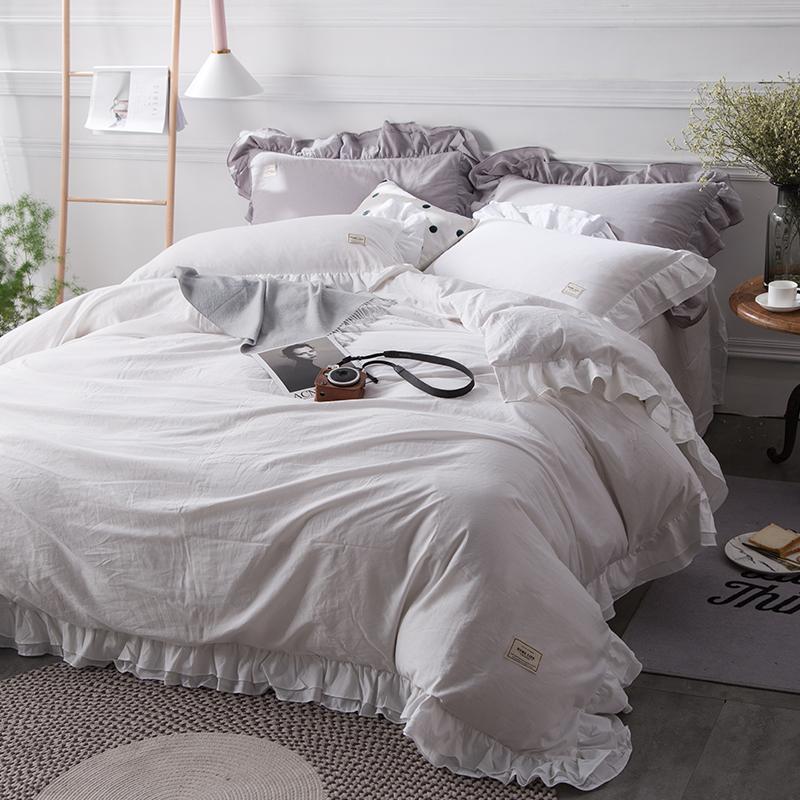 

Grey blue purple solid color brief style bedding set 100% cotton soft bedclothes full queen king size duvet cover bed linen set