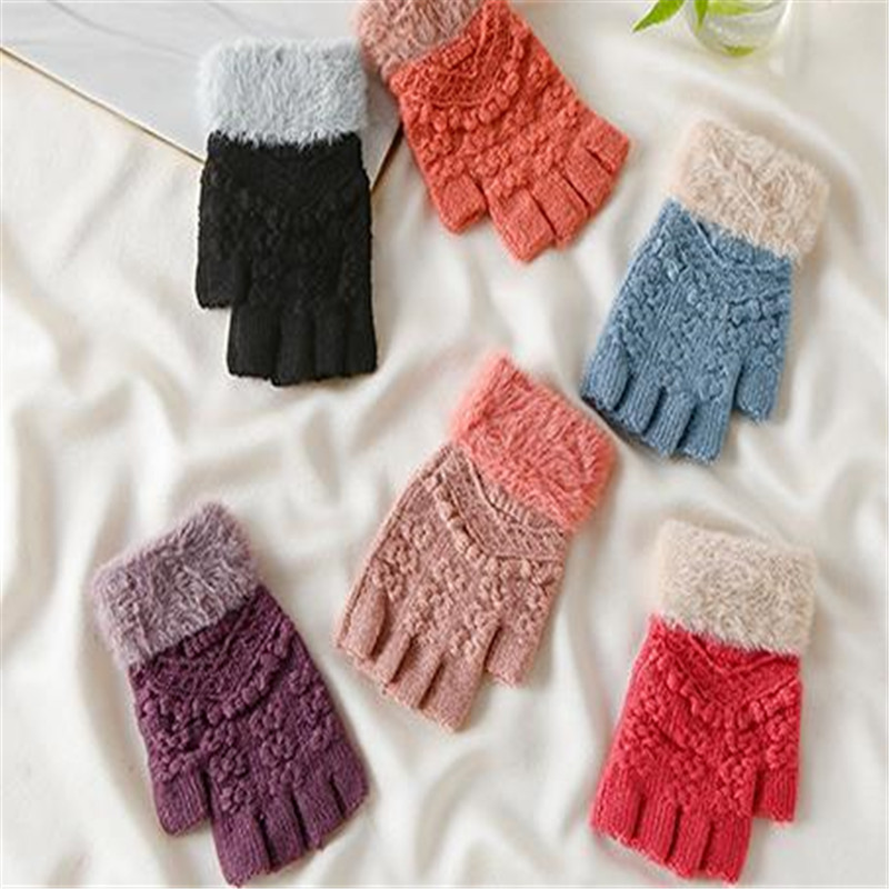 

Winter adult ms chaddar pure color hair mouth half refers to warm office students write half fingerless gloves ST-088