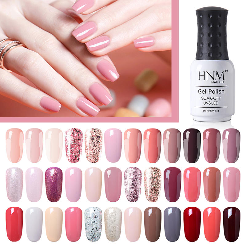 

HNM 8ML Nude Color Rose Gold UV Gel Nail Polish 12pcs Gift Set Soft Color Soak Off UV LED Long Lasting Nail Varnish Primer
