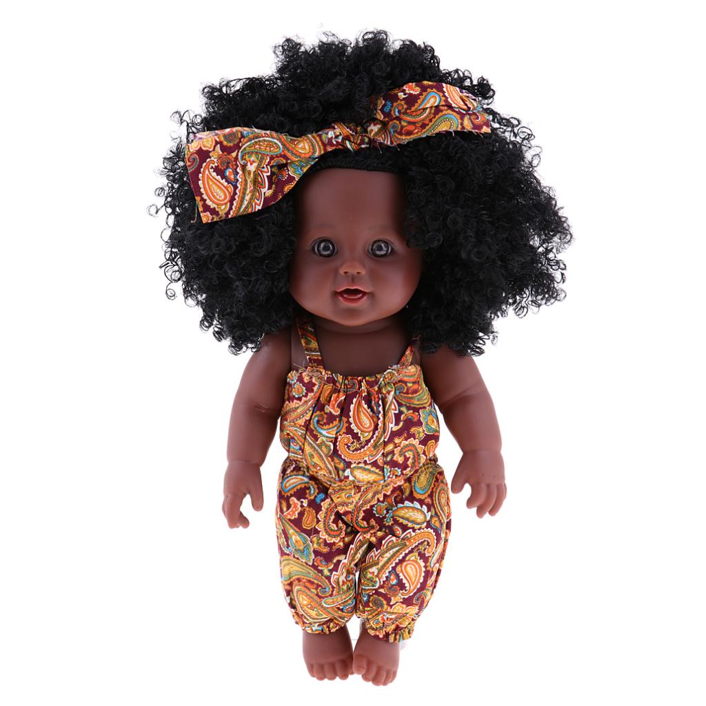 

Real Life Reborn 12\" Baby Girl Doll - Black Skin, Black Curly Hair Kids Gift