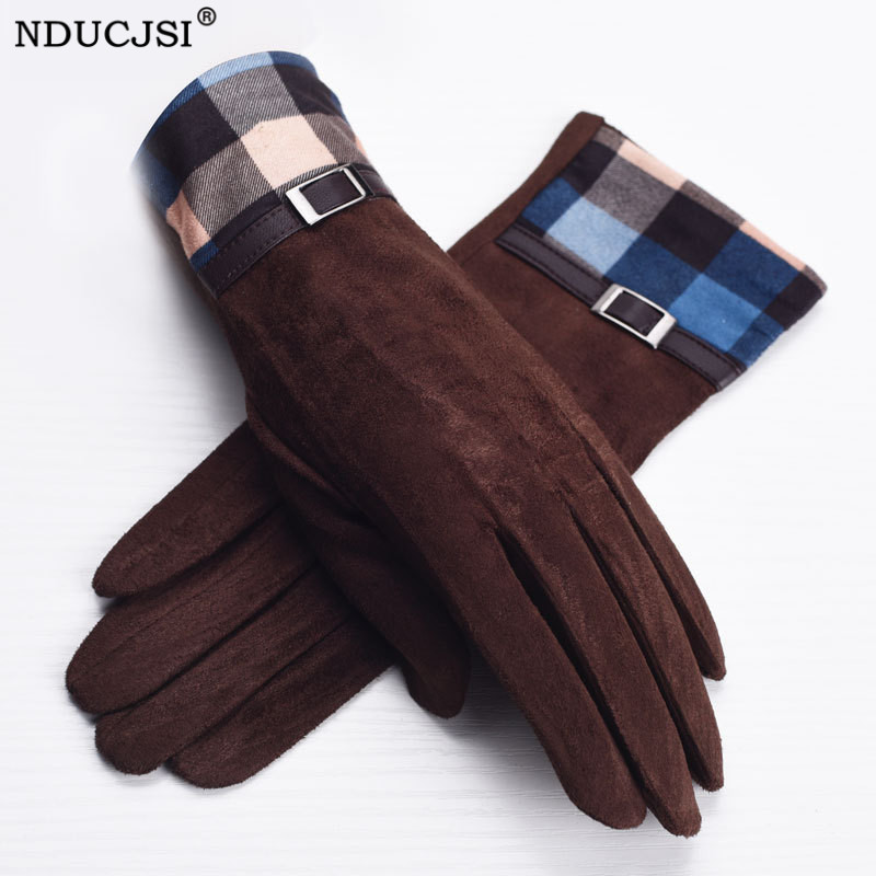 

NDUCJSI Winter Suede Plus Cashmere Winter Mittens Plaid Print Warm Suede Gloves Unisex Outdoor Thick Windproof Driving Ski Glove