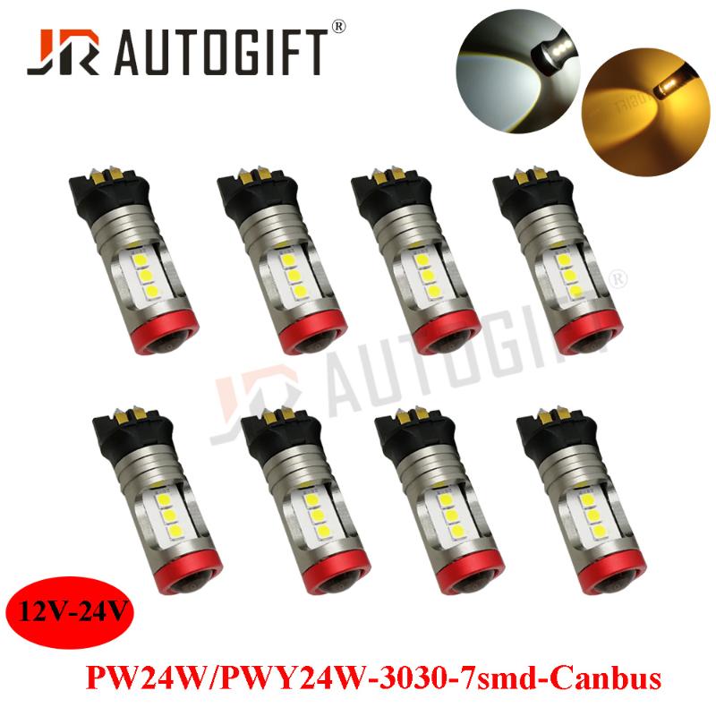 

100x Canbus PW24W LED PWY24W led 3030 7SMD High Power Reverse White Amber Bulb 3030 7LED car Turn Signal Light Brake lamp12V-24V, As pic