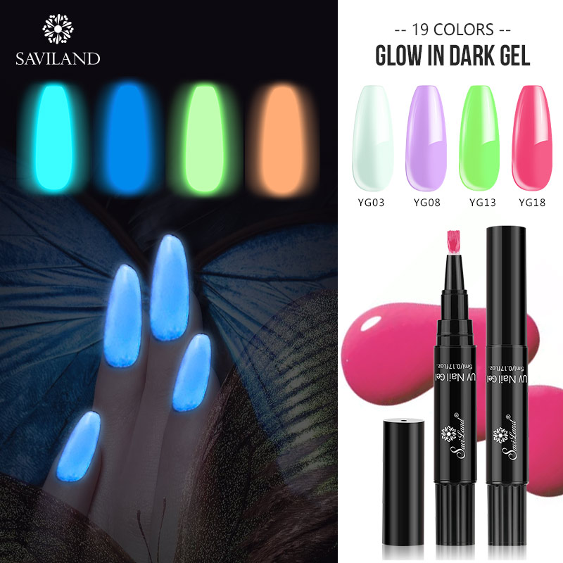 

SAVILAND Glow In The Dark Nail Gel Polish Pen Gel Hybrid Nail Varnish Soak Off UV LED Lamp Semi Permanent Shimmer Art, Base coat