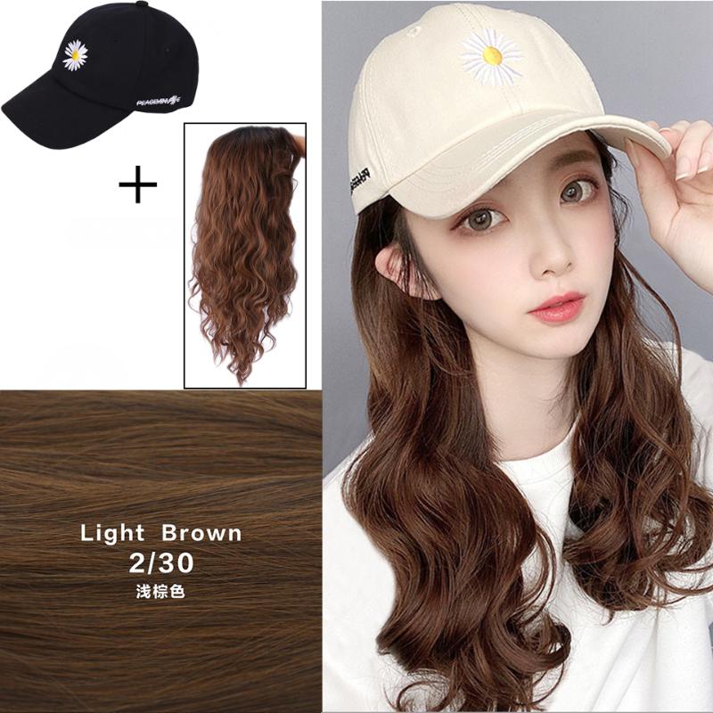 

YYOUFU Long Curly Wig with Hat Embroidery Hip Hop Hat Synthetic Adjustable Baseball Cap Wig Natural Fake Hair for Women, Tm24-2-4