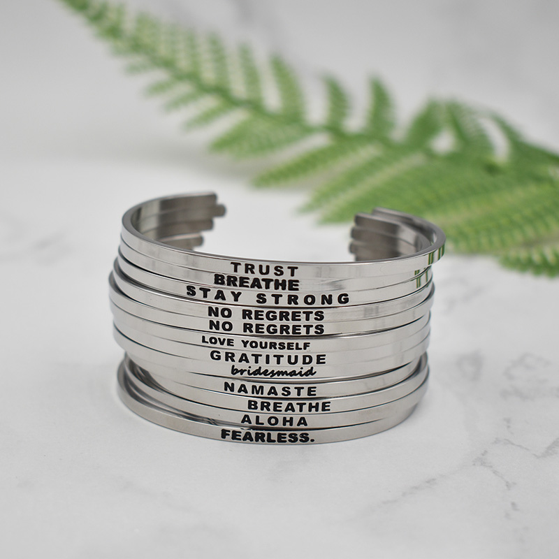 

Newest Encouragement Quotes Engrave bridesmaid FEALESS ALOHA Bangle Stainless Steel Female Inspirational Jewelry Bangle