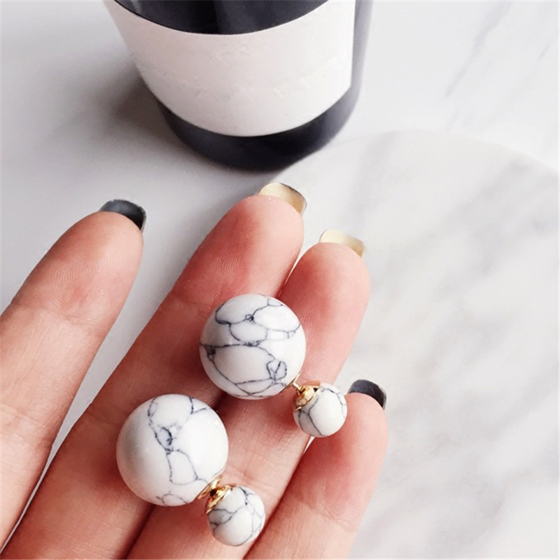 

KOMi Stone Imitation Pearl Stud Earring Charm Marble Lines Double Side Ear Stud Earrings O-140 BUY ONE GET FREE RANDOM GIFT