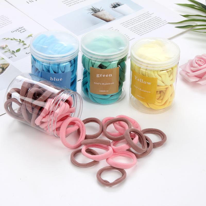 

50pcs/lot Multicolor Elastic Canned Hair Bands Ponytail Hair Holder Rings Rubber Scrunchies Girl Cotton Accessories