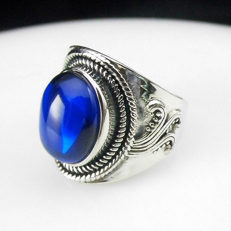 

FNJ Blue Corundum Rings 925 Silver Original S925 Thai Silver Ring for Women Jewelry