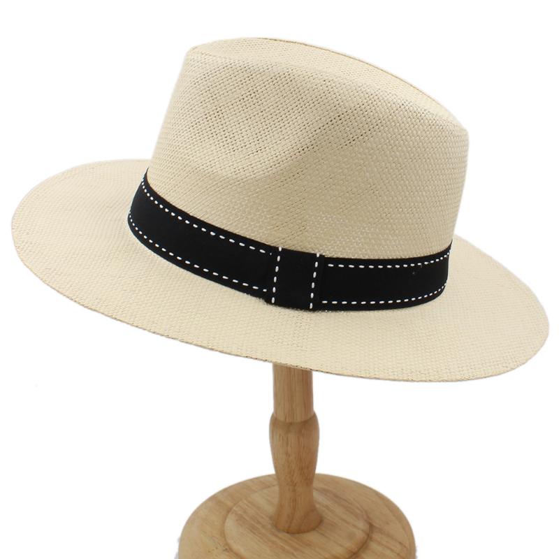 

2020 Unisex Women Men Straw Sun Hat With Wide Brim Panama Hat For Lady Beach Sunbonnet With Bowknot Size 56-58CM A0233-XSJ, Cream