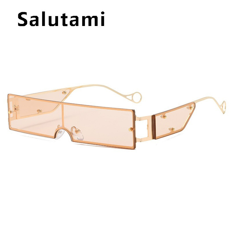 

Rimless One Piece Square Sunglasses For Women 2020 Gradient Flat Sun Glasses Men Vintage Alloy Rivet Eyewear Goggle