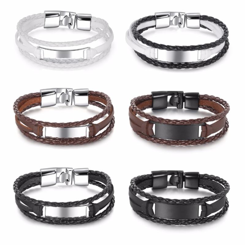 

OPK Multilayer Leather Man Bracelets Classical Simple Design Alloy Anchor Clasp Men Jewelry Multiple Color 1301
