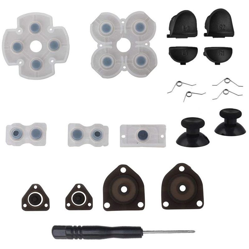 

L1 R1 L2 R2 Trigger Buttons + 2 Springs + 2 Joystick Thumb Sticks 1 Set Conductive Rubber Screwdriver for PS4 Controller (1s