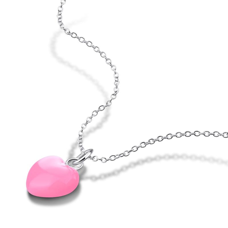 

Women ot sales solid 925 sterling silver Pink Heart Pendant Choker Necklace Charm lady jewelry accessories gift