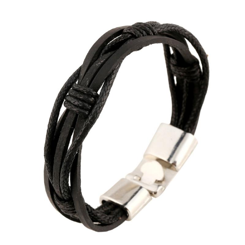 

2020 Black Leather Bracelet Men Bangles For Mens Cowhide Braided Multi Layer Wrap Bracelet Man Pulseras Moda Masculina