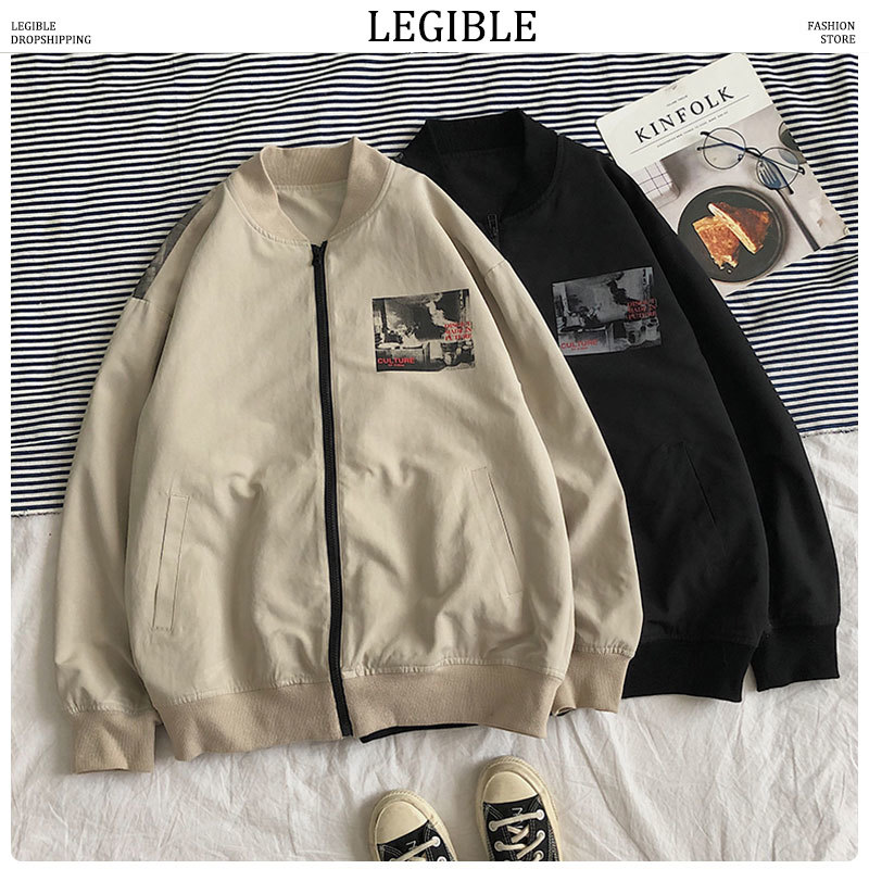 

LEGIBLE 2020 Spring Oversize Bomber Jackets Men Streetwear Printed Coats Mens Jacket Fashion Male Harajuku Clothing News, Gray