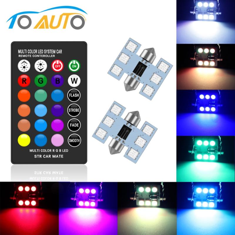

C5W LED RGB Festoon 31mm 36mm 39mm 42mm Car Interior Signal Lights Remote Control Multicolor Dome Light Reading Lamp Auto 12V, As pic