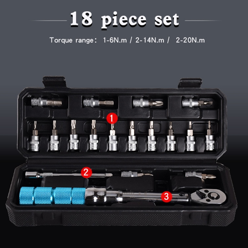 

18pcs Adjustable Torque Wrench Set 1/4 Ratchet Socket Spanner Preset Bike Repair 11UA