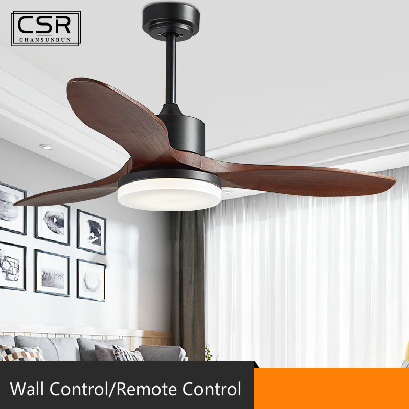 

48 Inch Wood Ceiling Fans Wooden Remote Control Fan Silence Wood 3 Blades 220V 24W for Living Room Modern Family LED Fan Lamp