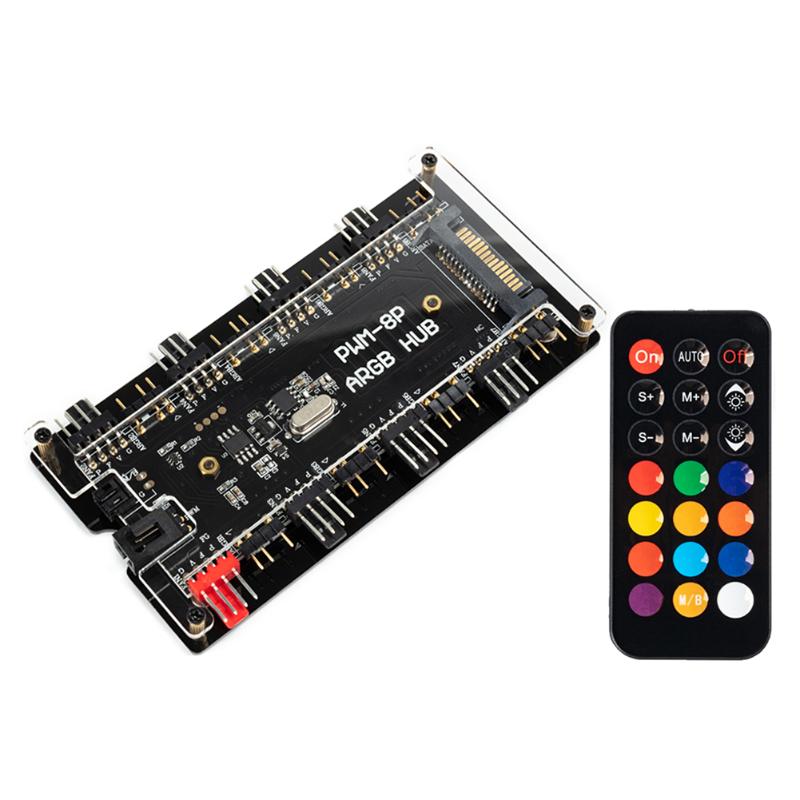 

ALLOYSEED 1 to 8 PWM Fan HUB 12V 4Pin ARGB 5V 3Pin Addressable Splitter Motherboard Sync Controller SATA Power Supply Hub Board