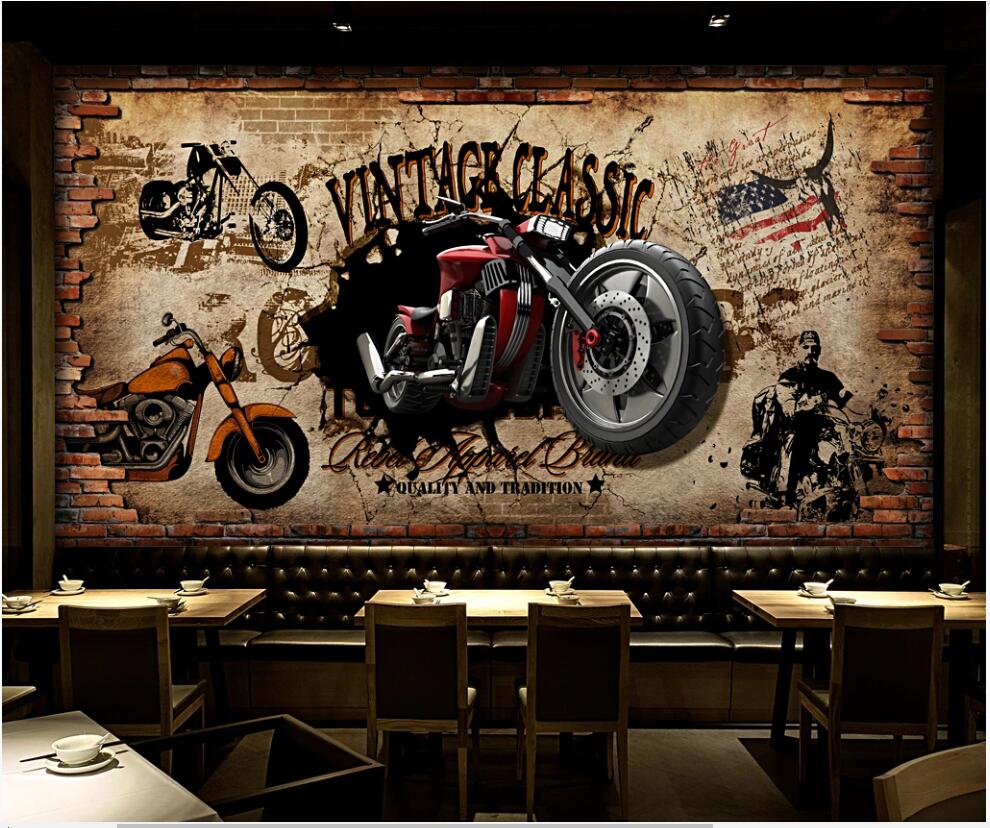 

Custom mural photo wallpaper 3d Retro motorcycle nostalgic brick wall home decor living room wallpaper for walls 3 d in rolls, Non-woven wallpaper