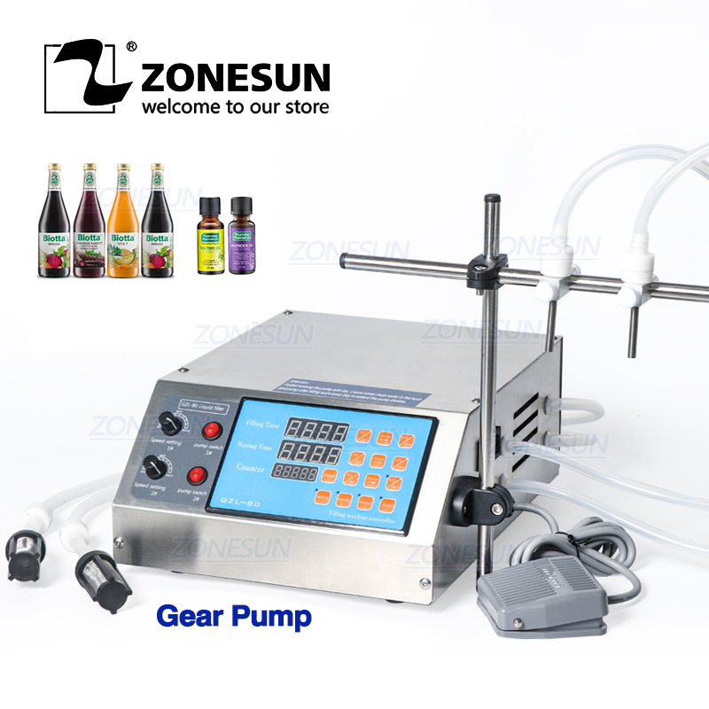 

ZONESUN Gear Pump Bottle Water Filler Semi Automatic Liquid Vial Filling Machine for Juice Warter Beverage Drink Oil Perfume