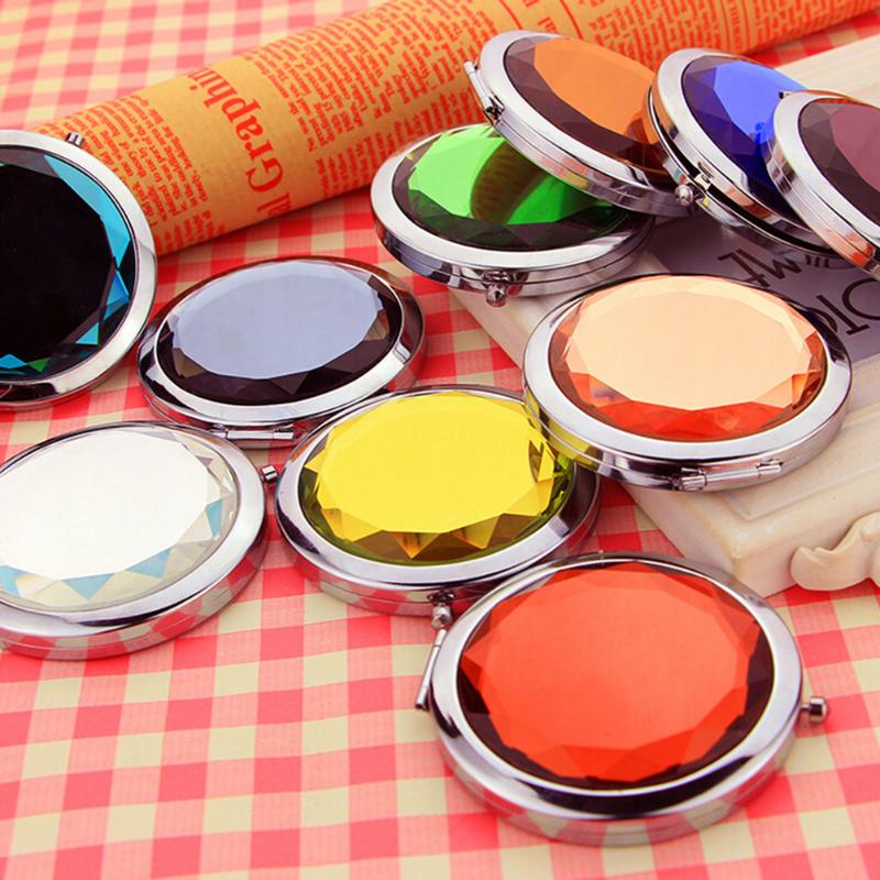 

KuZHEN New Metal Pocket Mirror Makeup Fold Round Crystal Compact Mirror Portable Cute Personalized Wedding Gifts