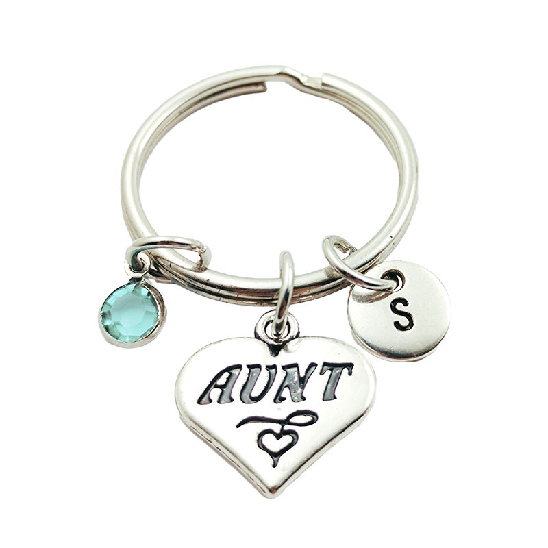 

Heart Aunt Creative Initial Letter Birthstone Keychains Keyrings Fashion Jewelry Women Gifts Accessories Pendants