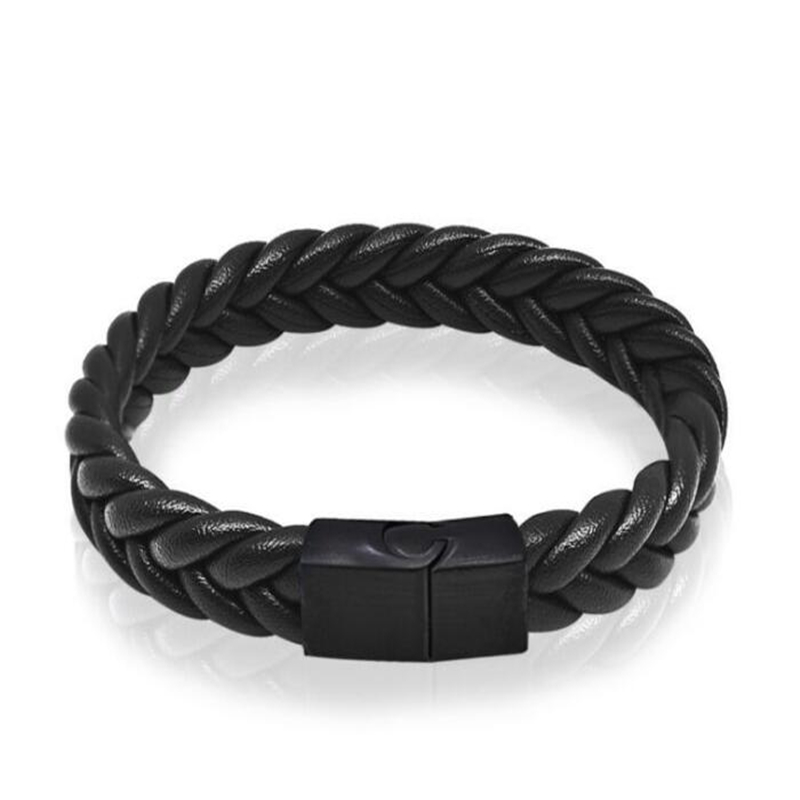 

Punk Men Jewelry Black Braided Leather Bracelet Stainless Steel Magnetic Clasp Fashion Bracelets Bangles Men Jewelry