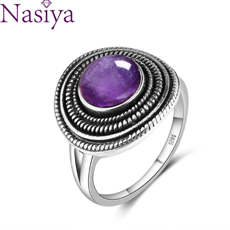 

8MM Round Natural Amethyst Rings Women's S925 Sterling Silver Ring Gemstone Jewelri Wholesale Vintage Style Fine Jewelry