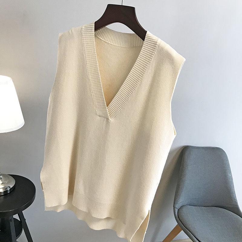 

Knitting Vest Women Loose High Elastic V Neck Sleeveless Top Female Pullover Sweater Irregular Hem Vest Spring New RM50103, Black
