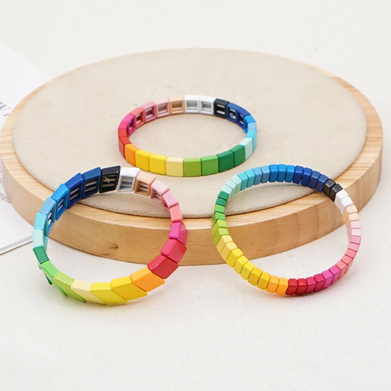 

Shinus Rainbow Enamel Beads Bracelet Bangle Boho Summer Beach Bracelet For Women Handmade Beaded Jewelry Gift