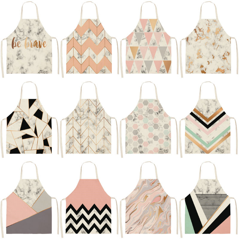 

1Pcs Geometric Printed Kitchen Aprons for Woman and Man Home Cooking Baking Shop Cleaning Cotton Linen Apron 53*65cm G1014