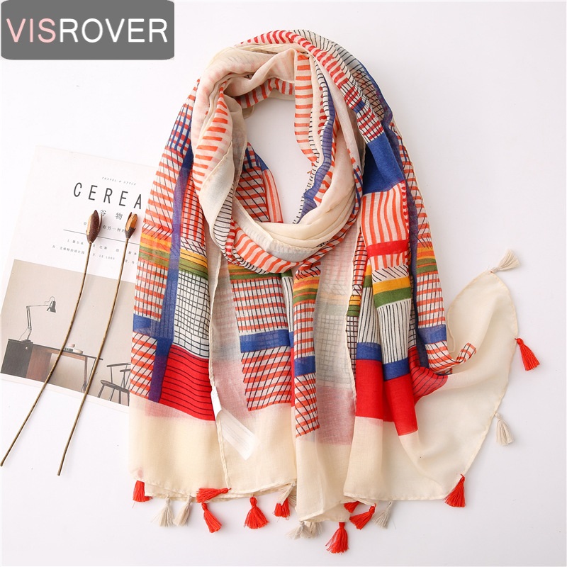 

Visrover 2020 New Hijab Scarves Summer Spring Scarf For Women Shawl Stripe Beach Dress Wrap Bohemian Scarf Lady Dropshipping